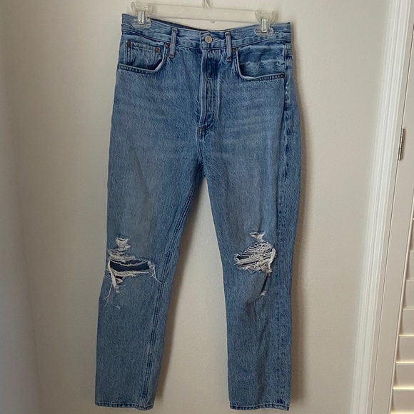 Agolde Blue Riley Crop Jeans - Picture 1 of 5
